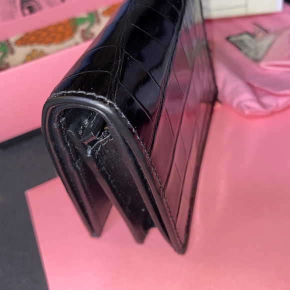 GUCCI GARDEN CROCCO Blk Crocodile Skin MOTH Brass Emblem Trifold Small Wallet,IT - Picture 6 of 10